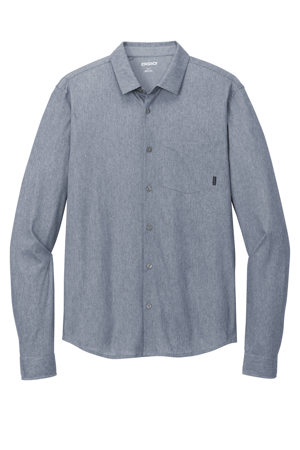 Ogio Mens Extend Long Sleeve Button Down Shirt Heather Deep Blue Flat Front