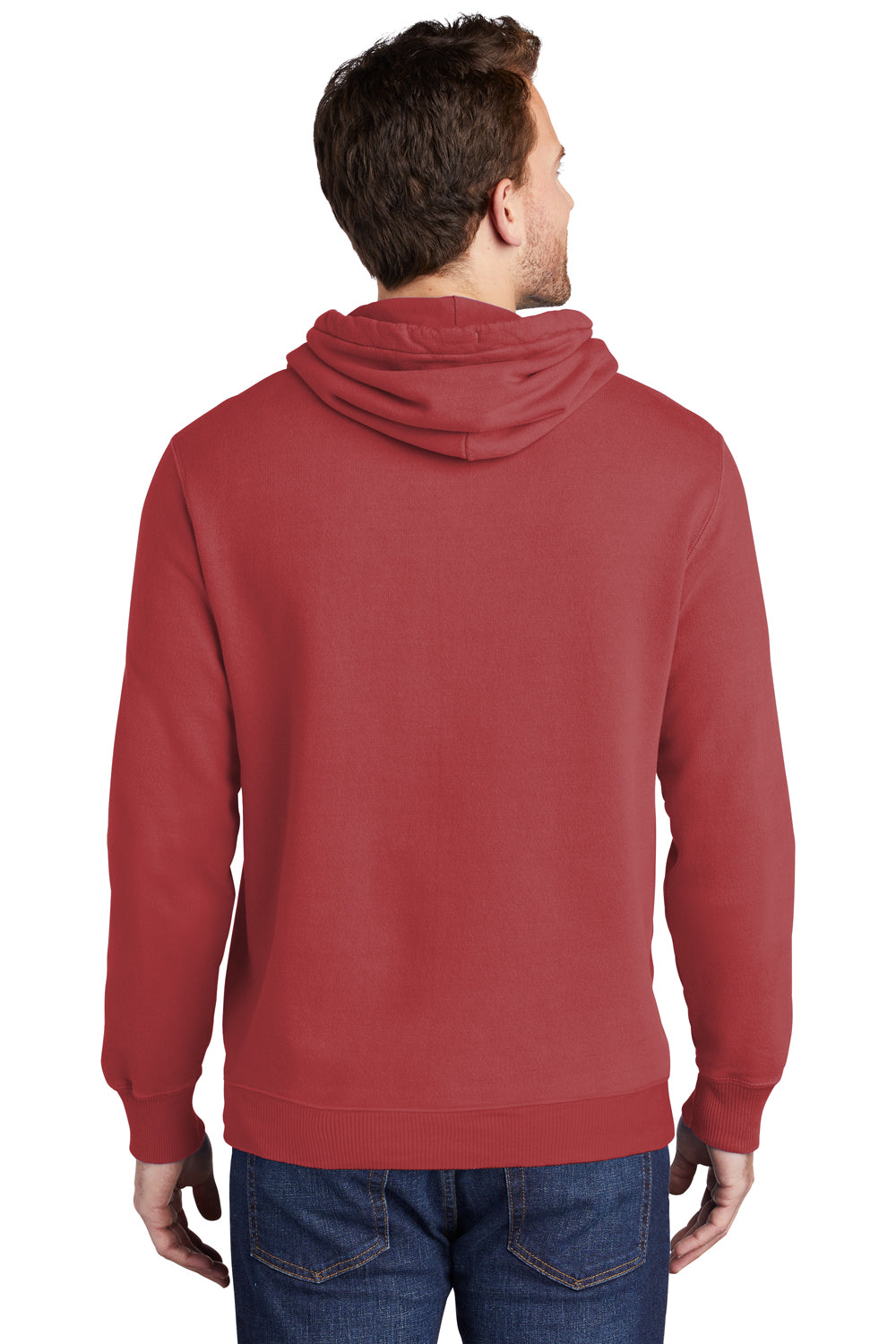 Port & Company Mens Beach Wash Fleece Hooded Sweatshirt Hoodie Rock Red Back