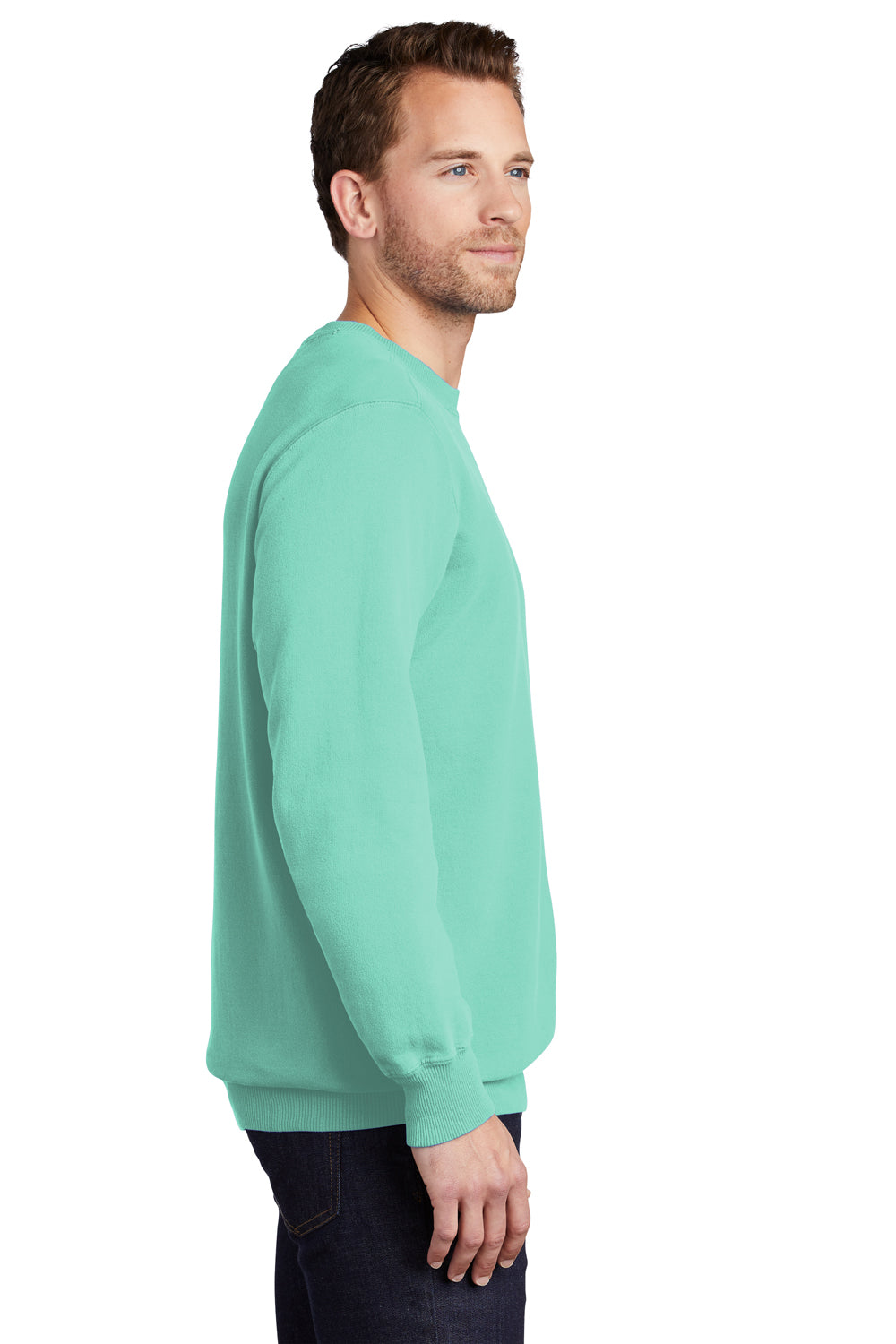Port & Company Mens Beach Wash Fleece Crewneck Sweatshirt Cool Mint Green Side