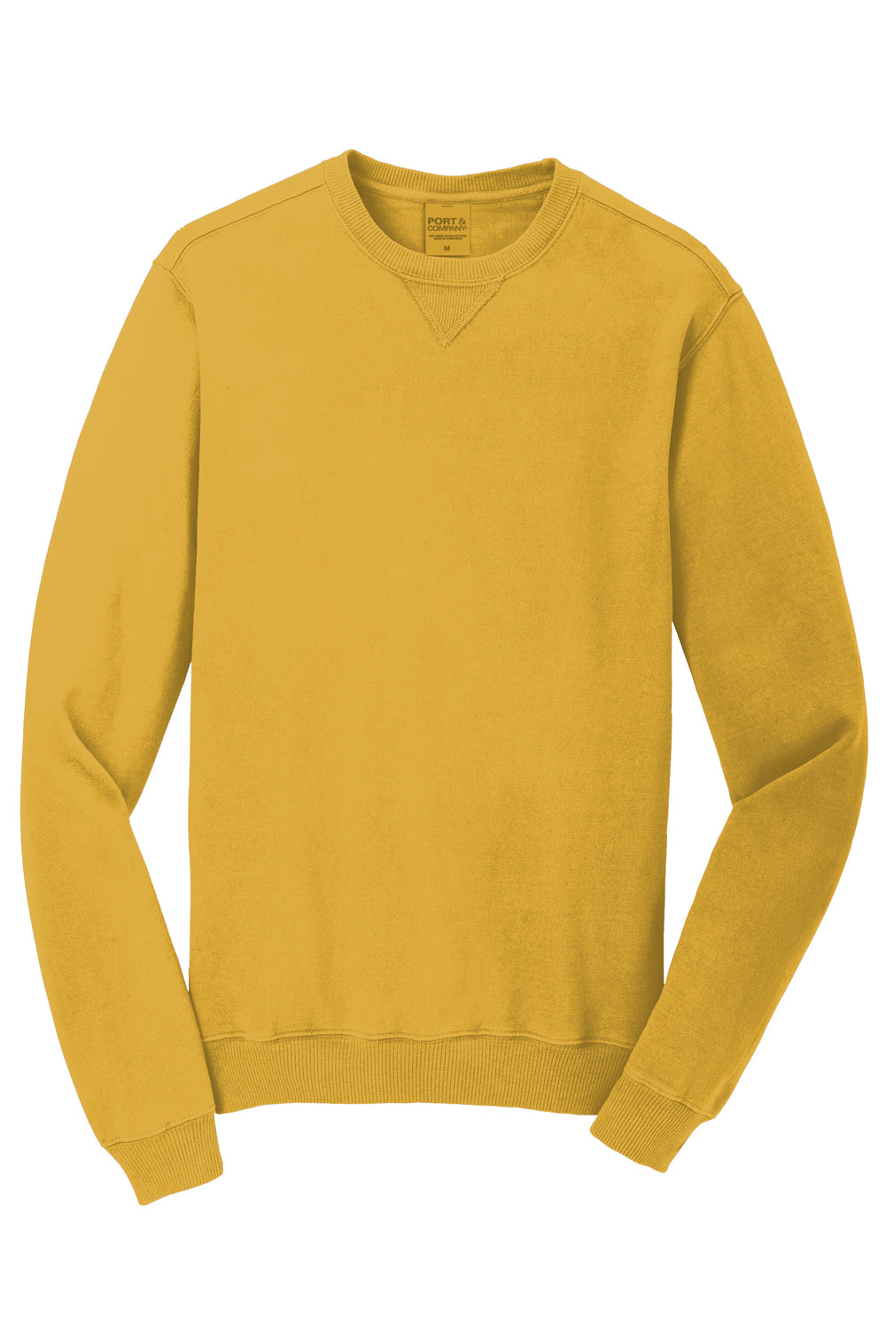 Port & Company Mens Beach Wash Fleece Crewneck Sweatshirt Dijon Yellow Flat Front