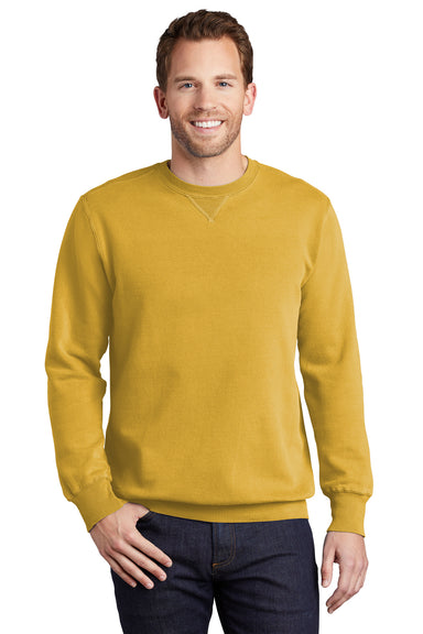 Port & Company Mens Beach Wash Fleece Crewneck Sweatshirt Dijon Yellow Front