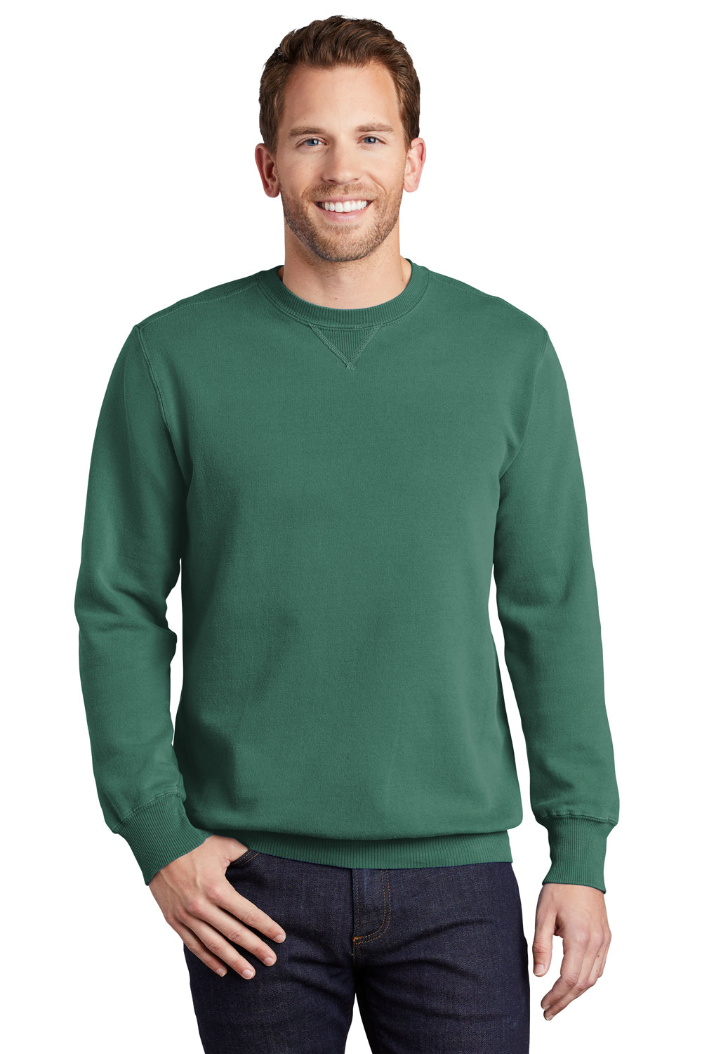 Port & Company Mens Beach Wash Fleece Crewneck Sweatshirt Nordic Green Front