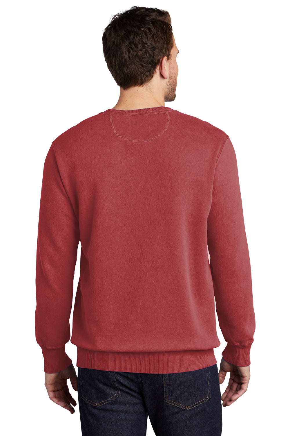 Port & Company Mens Beach Wash Fleece Crewneck Sweatshirt Rock Red Back