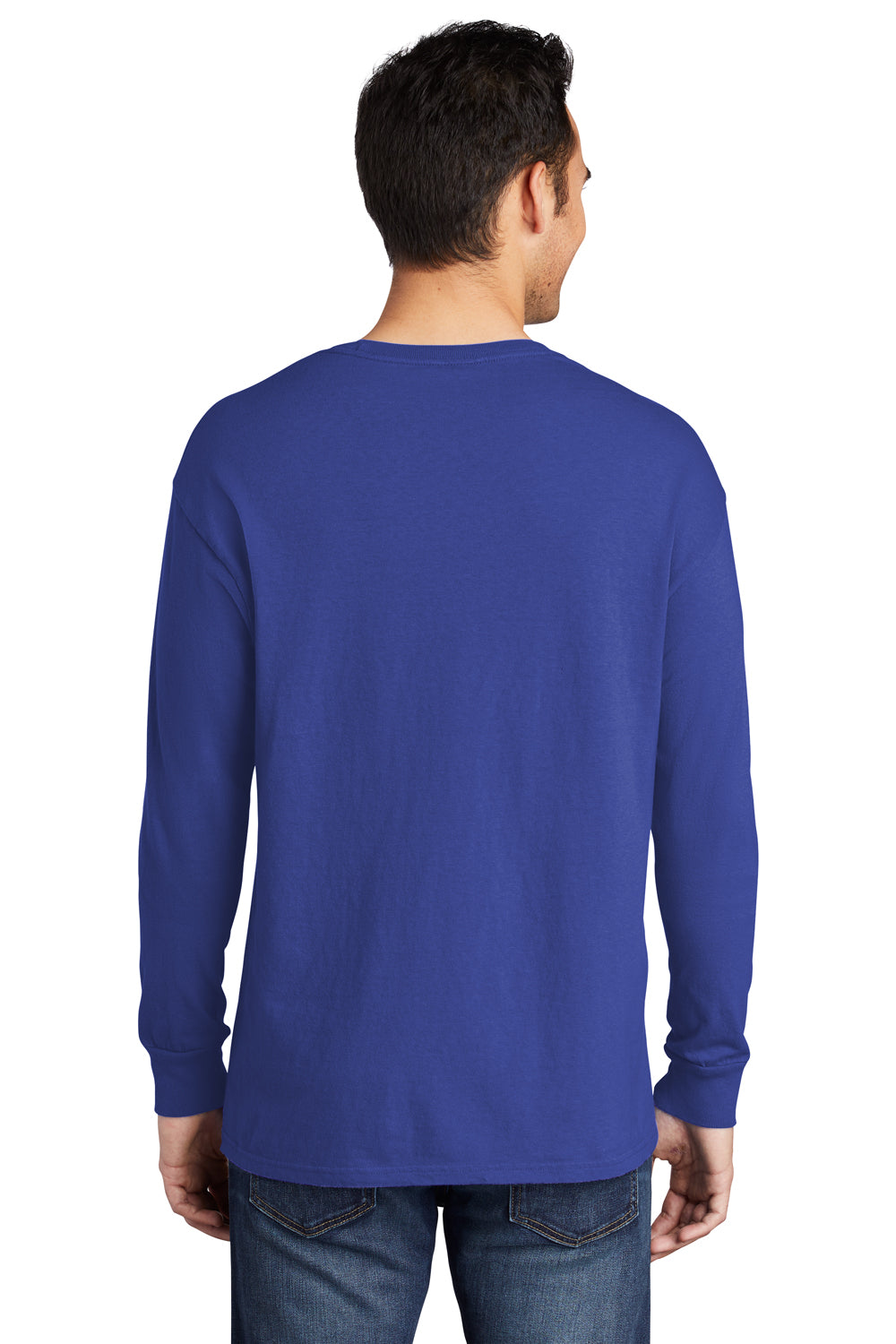 Port & Company Mens Beach Wash Long Sleeve Crewneck T-Shirt Iris Blue Back