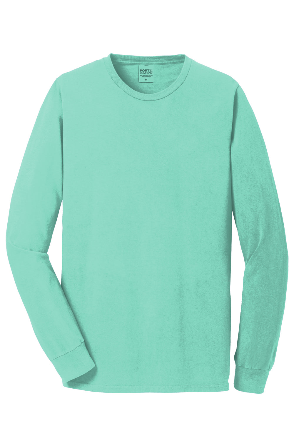 Port & Company Mens Beach Wash Long Sleeve Crewneck T-Shirt Cool Mint Green Flat Front
