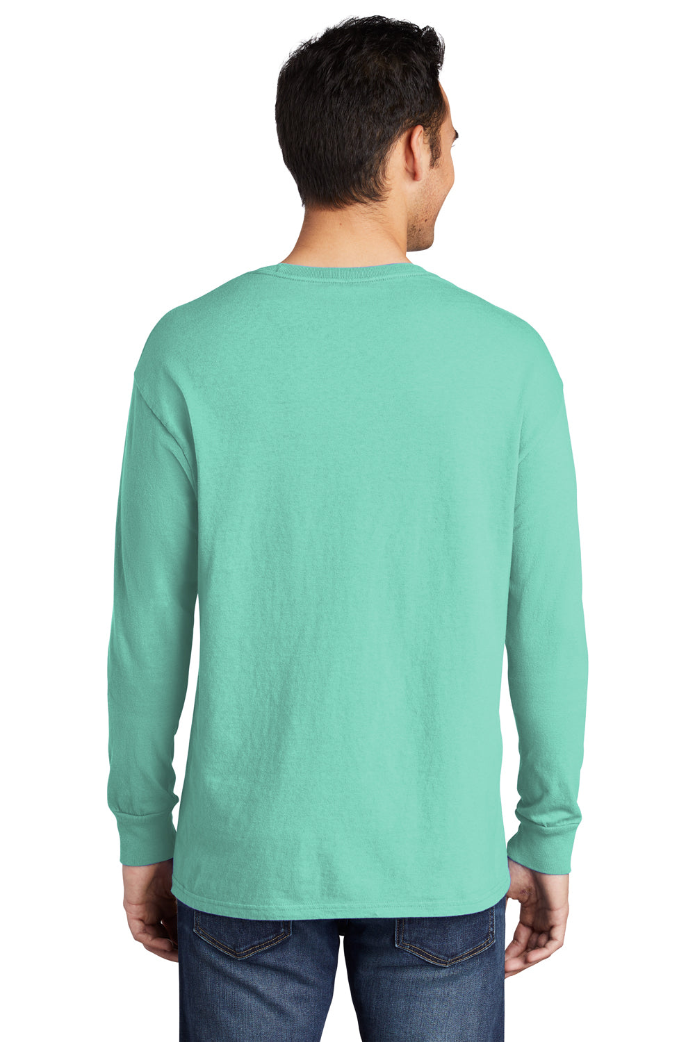 Port & Company Mens Beach Wash Long Sleeve Crewneck T-Shirt Cool Mint Green Back