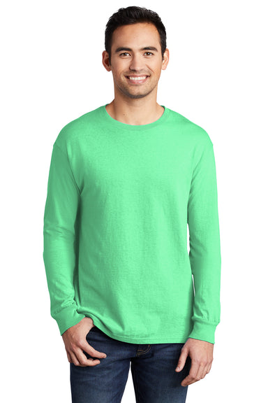 Port & Company Mens Beach Wash Long Sleeve Crewneck T-Shirt Jadeite Green Front