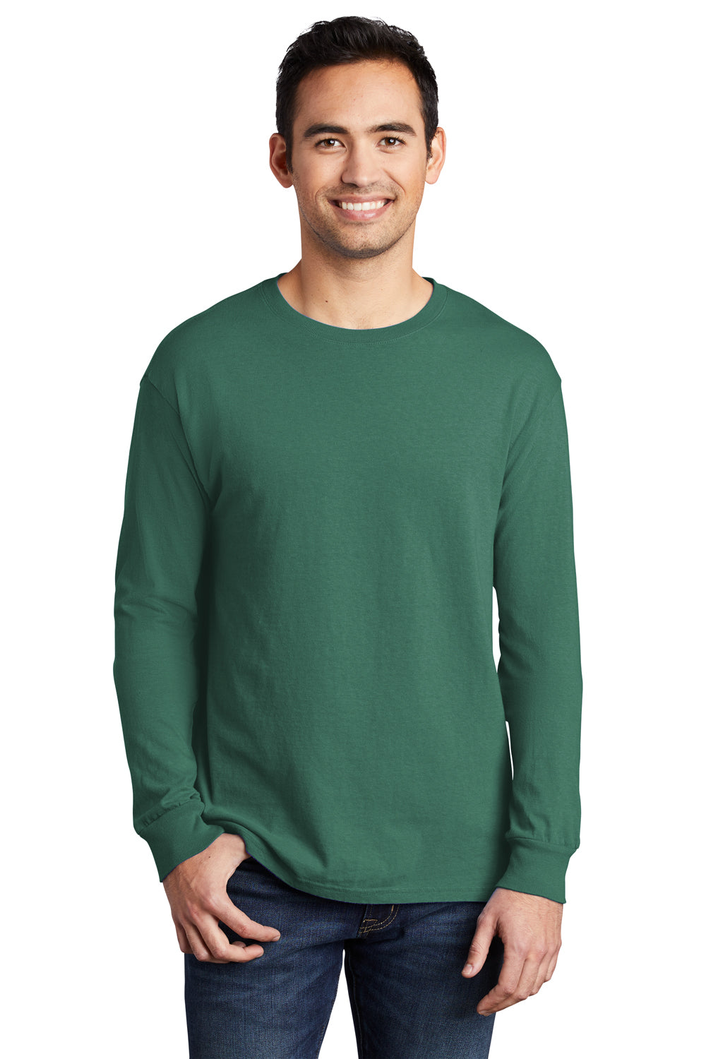 Port & Company Mens Beach Wash Long Sleeve Crewneck T-Shirt Nordic Green Front