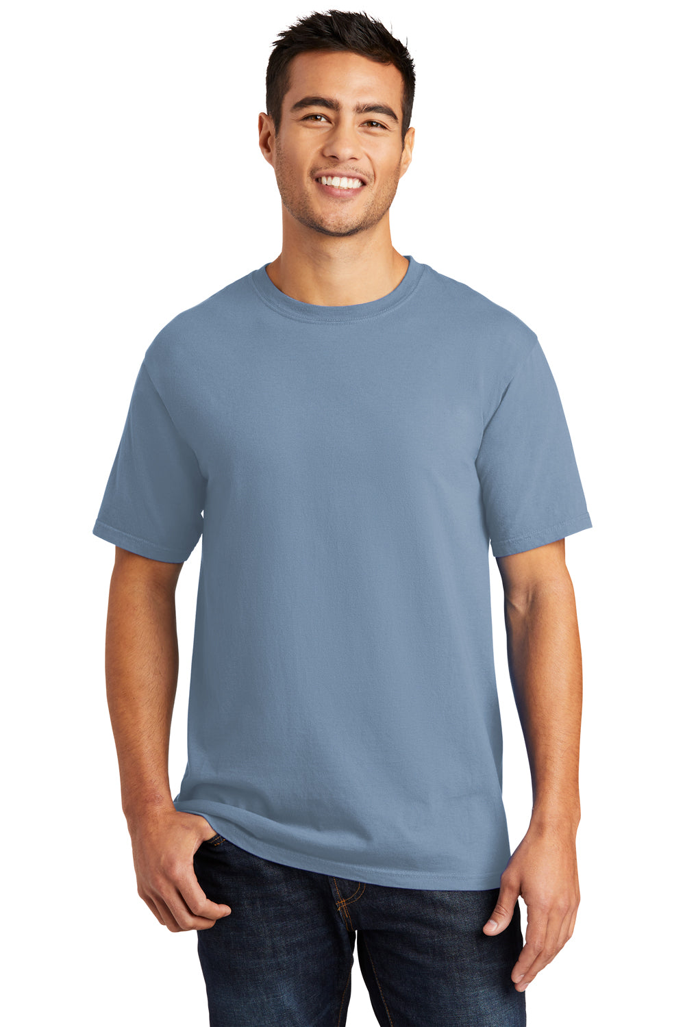 Port & Company PC099 Mens Beach Wash Short Sleeve Crewneck T-Shirt Faded Denim Blue Front