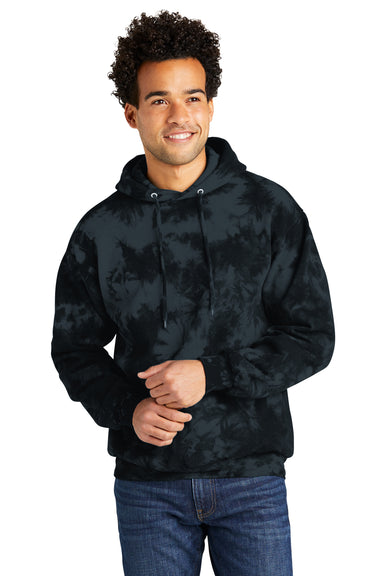 Port & Company PC144 Crystal Tie-Dye Hooded Sweatshirt Hoodie Black Front