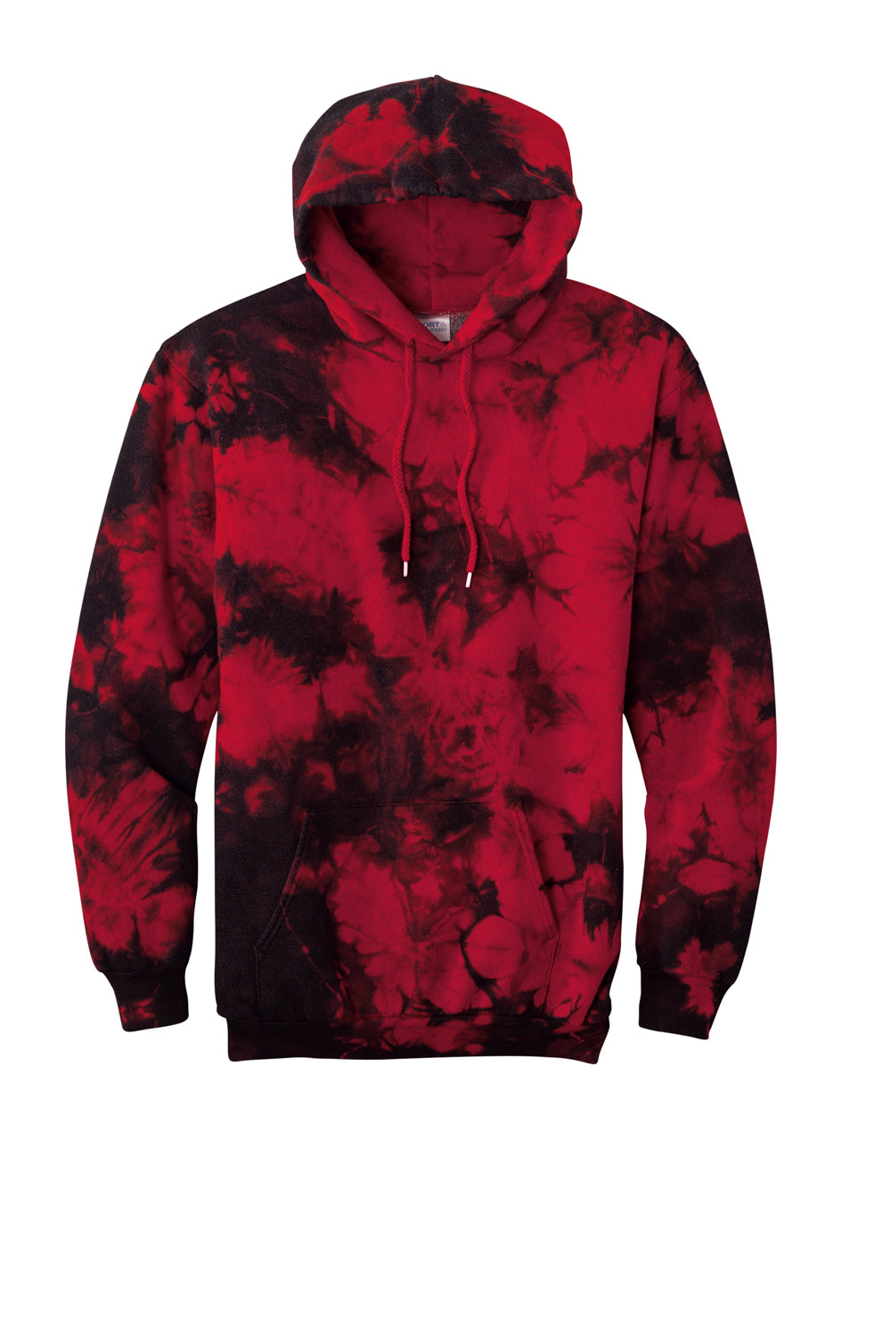 Port & Company PC144 Crystal Tie-Dye Hooded Sweatshirt Hoodie Black/Red Flat Front