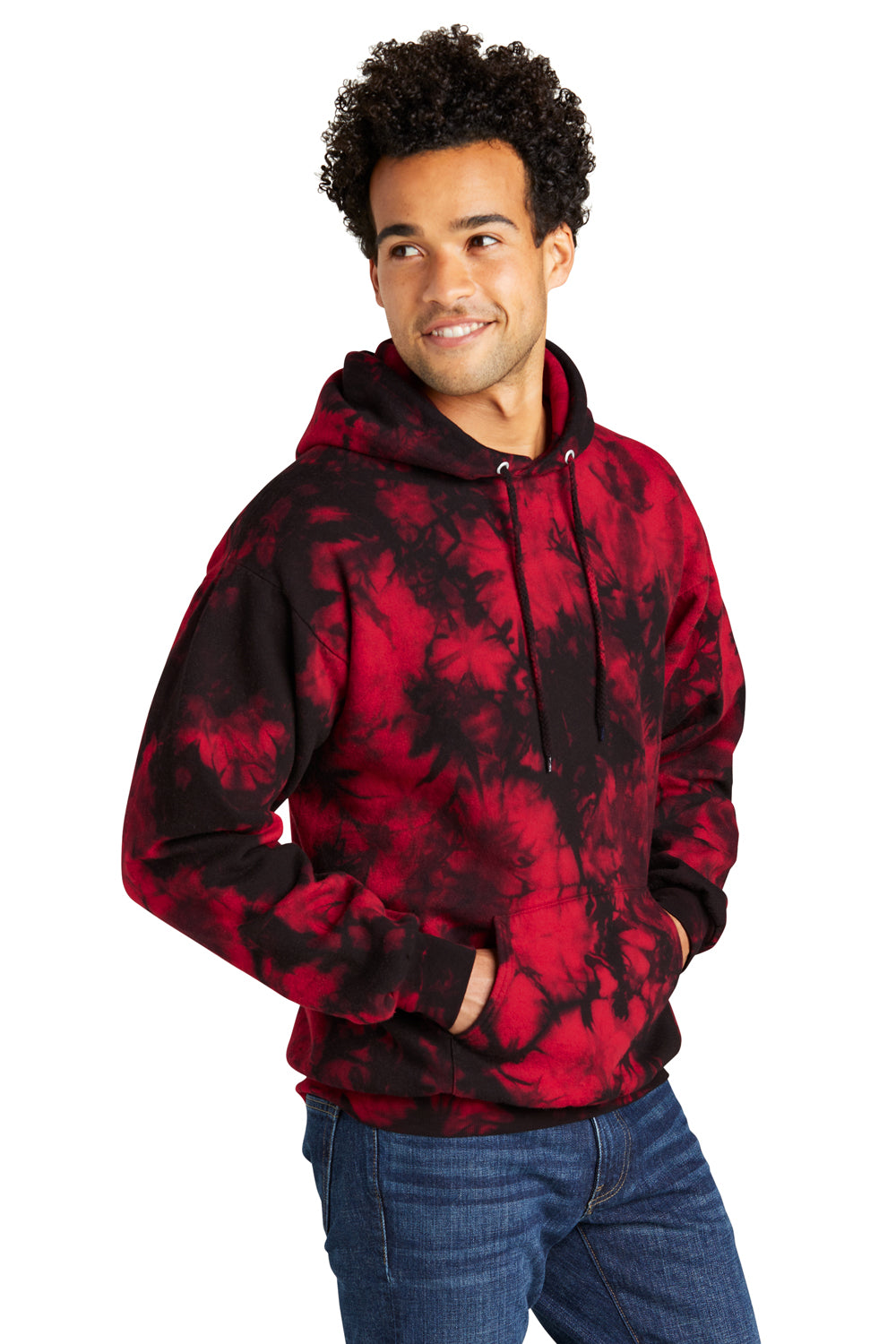 Port & Company PC144 Crystal Tie-Dye Pullover Hoodie 3XL Black/ Red