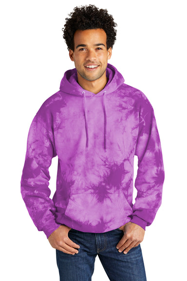 Port & Company PC144 Crystal Tie-Dye Hooded Sweatshirt Hoodie Purple Front