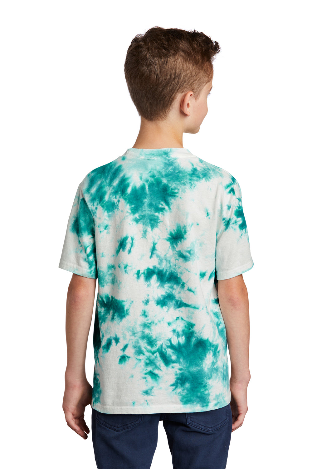 Port & Company Youth Crystal Tie-Dye Short Sleeve Crewneck T-Shirt Teal Blue Side