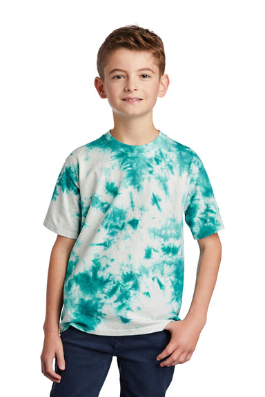 Port & Company Youth Crystal Tie-Dye Short Sleeve Crewneck T-Shirt Teal Blue Front