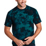 Port & Company Mens Crystal Tie-Dye Short Sleeve Crewneck T-Shirt - Black/Teal