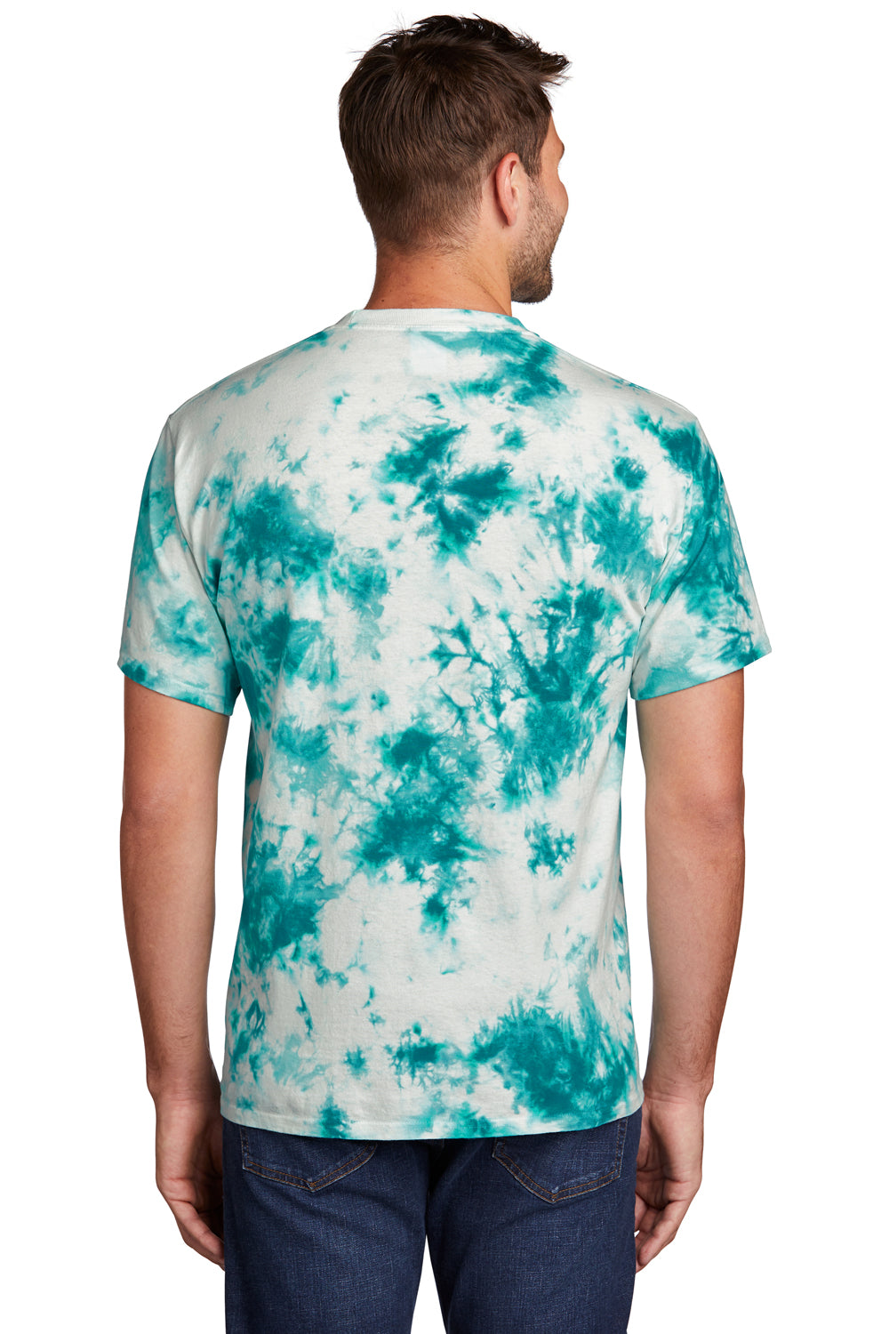 Port & Company Mens Crystal Tie-Dye Short Sleeve Crewneck T-Shirt Teal Blue Side