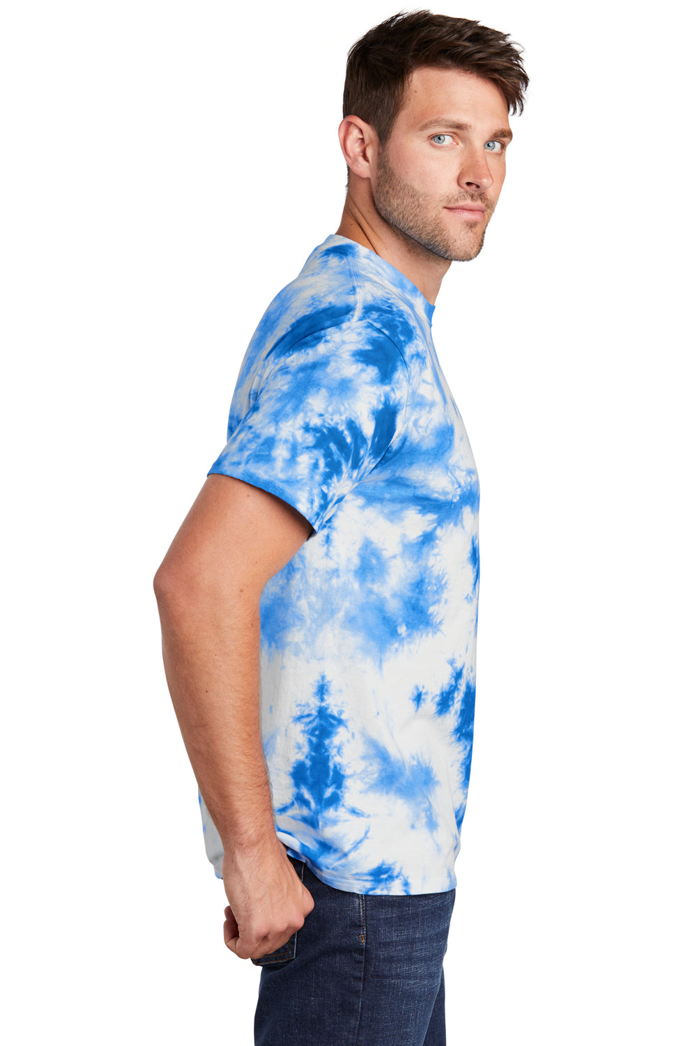 Port & Company Mens Crystal Tie-Dye Short Sleeve Crewneck T-Shirt True Royal Blue Side