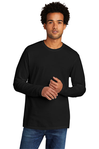 Port & Company Mens Long Sleeve Crewneck T-Shirt Black Front