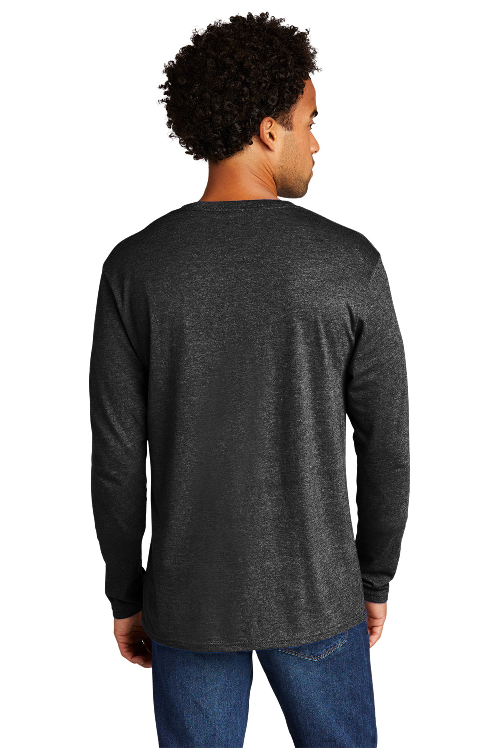 Port & Company Mens Long Sleeve Crewneck T-Shirt Heather Black Side