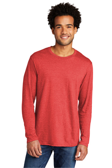 Port & Company Mens Long Sleeve Crewneck T-Shirt Heather Bright Red Front