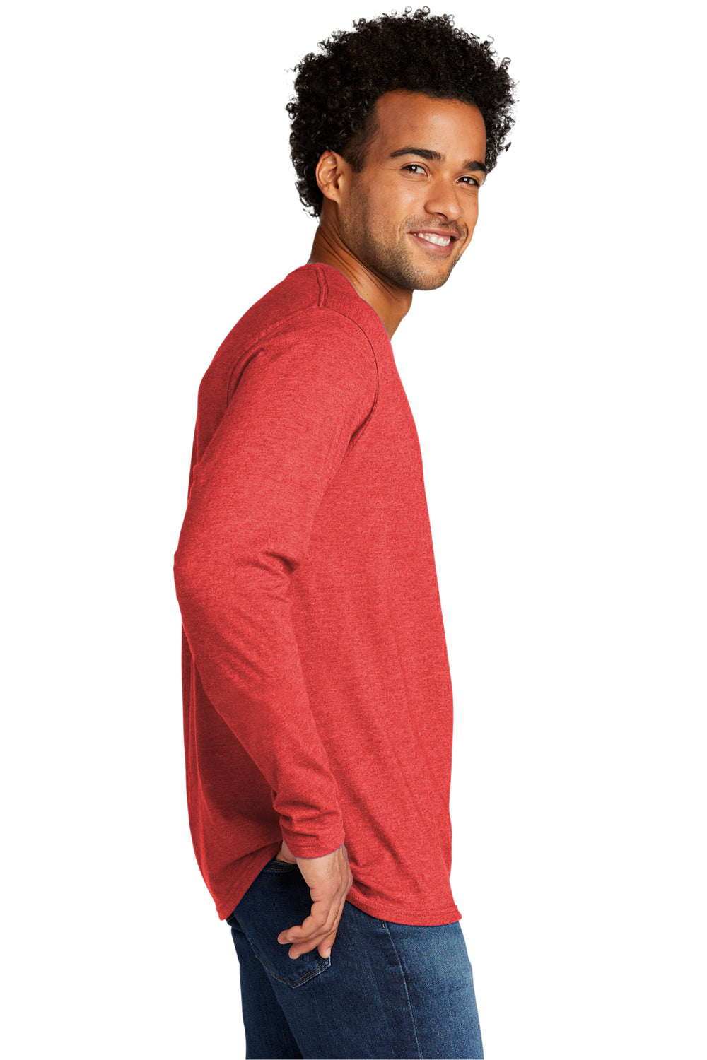 Port & Company Mens Long Sleeve Crewneck T-Shirt Heather Bright Red Side