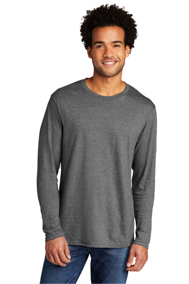 Port & Company Mens Long Sleeve Crewneck T-Shirt Heather Graphite Grey Front