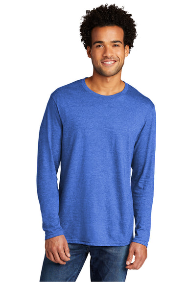 Port & Company Mens Long Sleeve Crewneck T-Shirt Heather Royal Blue Front