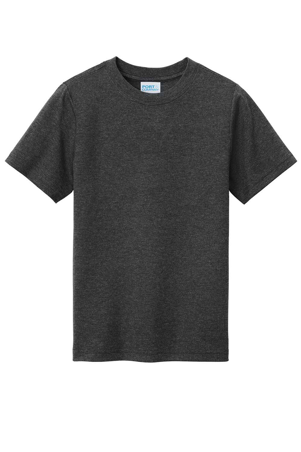 Port & Company PC330Y Youth Short Sleeve Crewneck T-Shirt Heather Black Flat Front