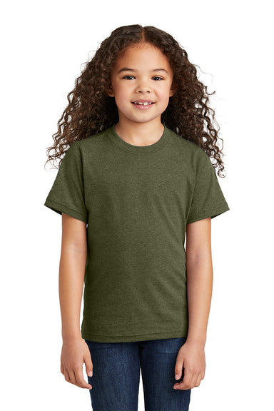Port & Company PC330Y Youth Short Sleeve Crewneck T-Shirt Heather Military Green Front