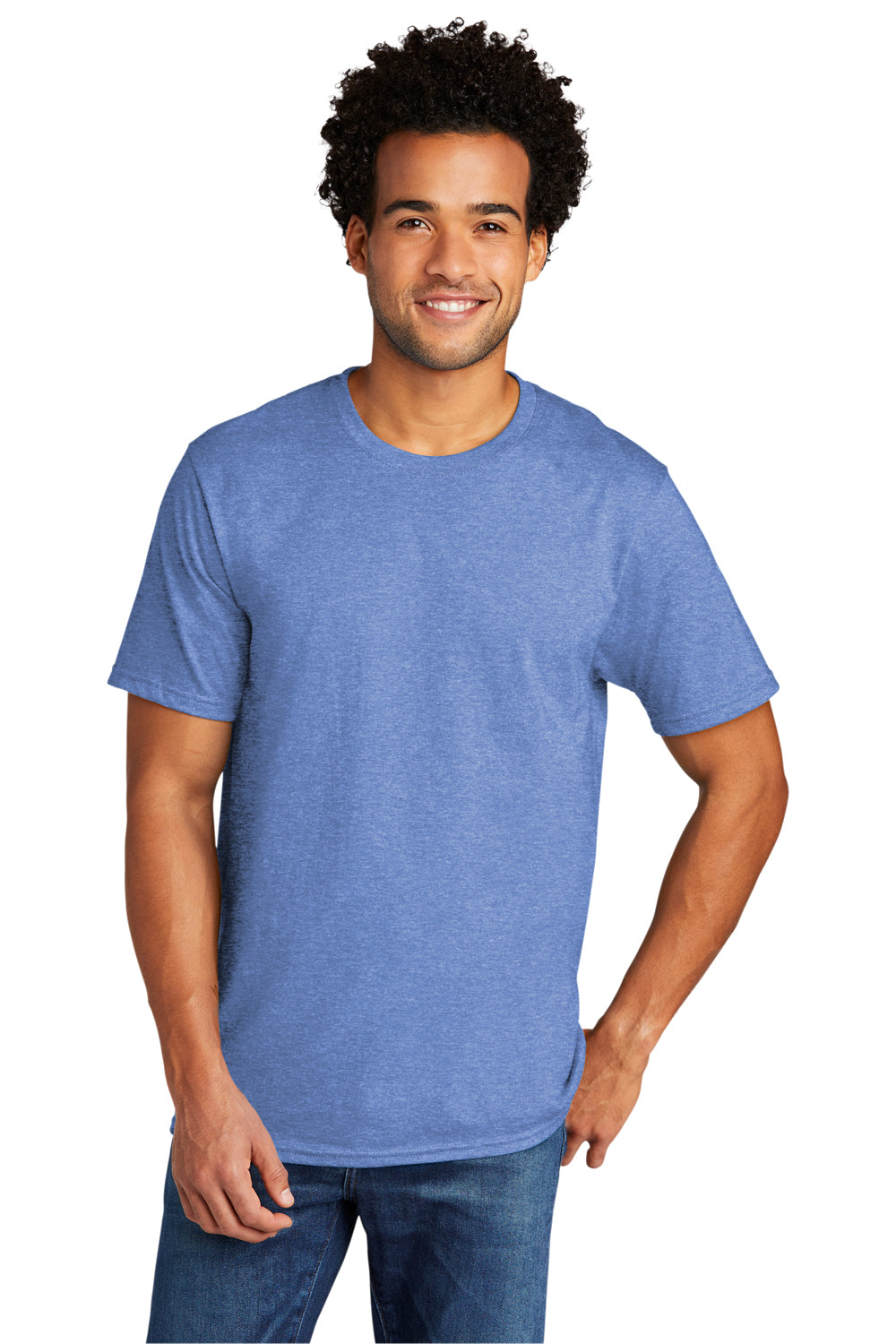 Port & Company Mens Short Sleeve Crewneck T-Shirt Heather Carolina Blue Front
