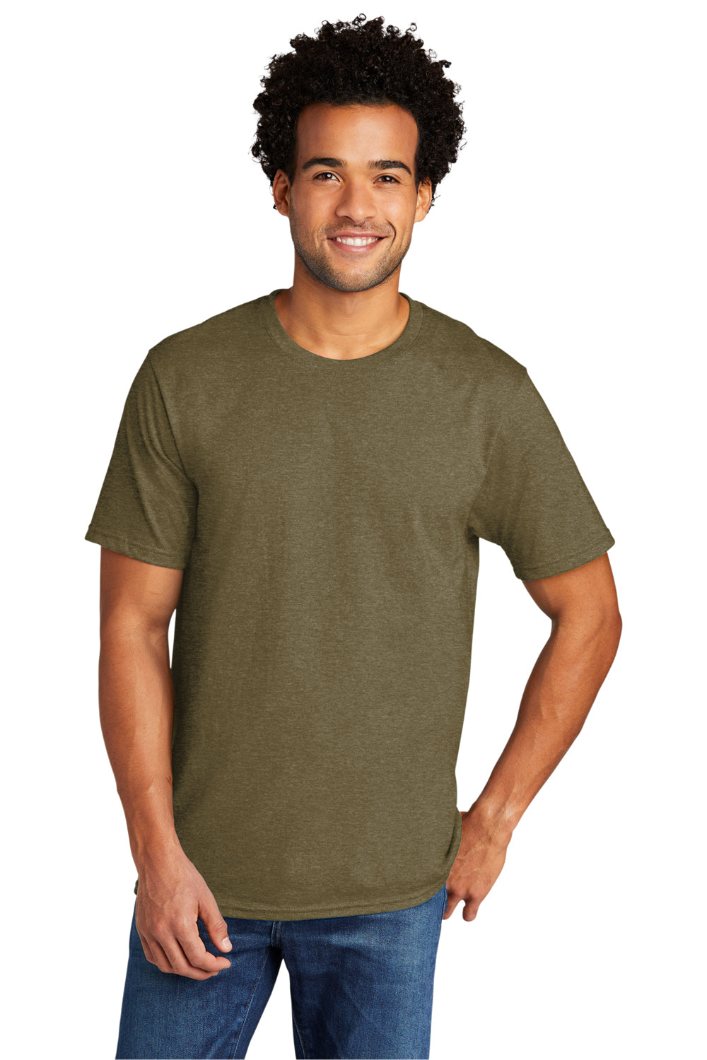 Port & Company Mens Short Sleeve Crewneck T-Shirt Heather Coyote Brown Front