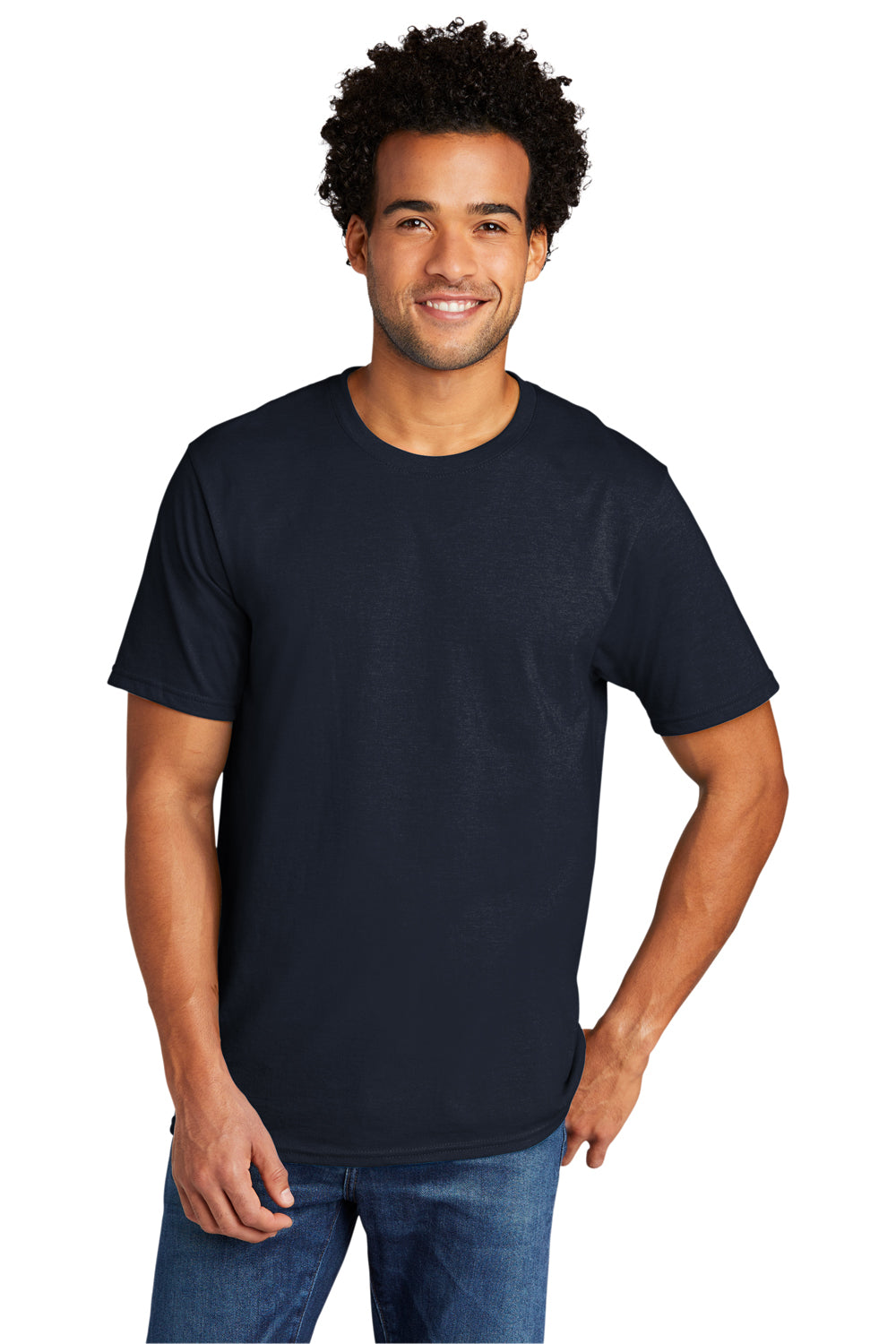 Port & Company Mens Short Sleeve Crewneck T-Shirt Deep Navy Blue Front