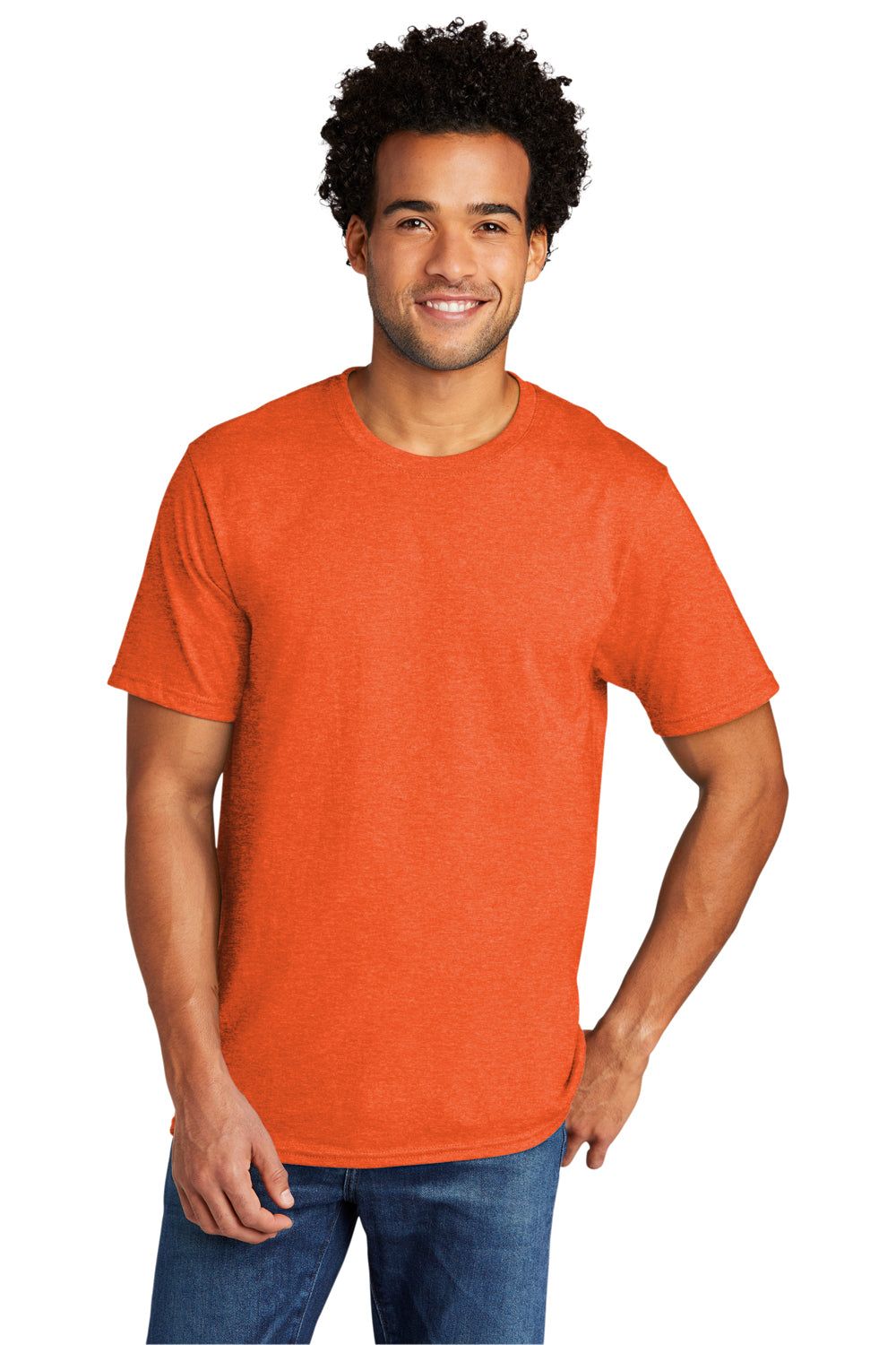Port & Company Mens Short Sleeve Crewneck T-Shirt Heather Deep Orange Front