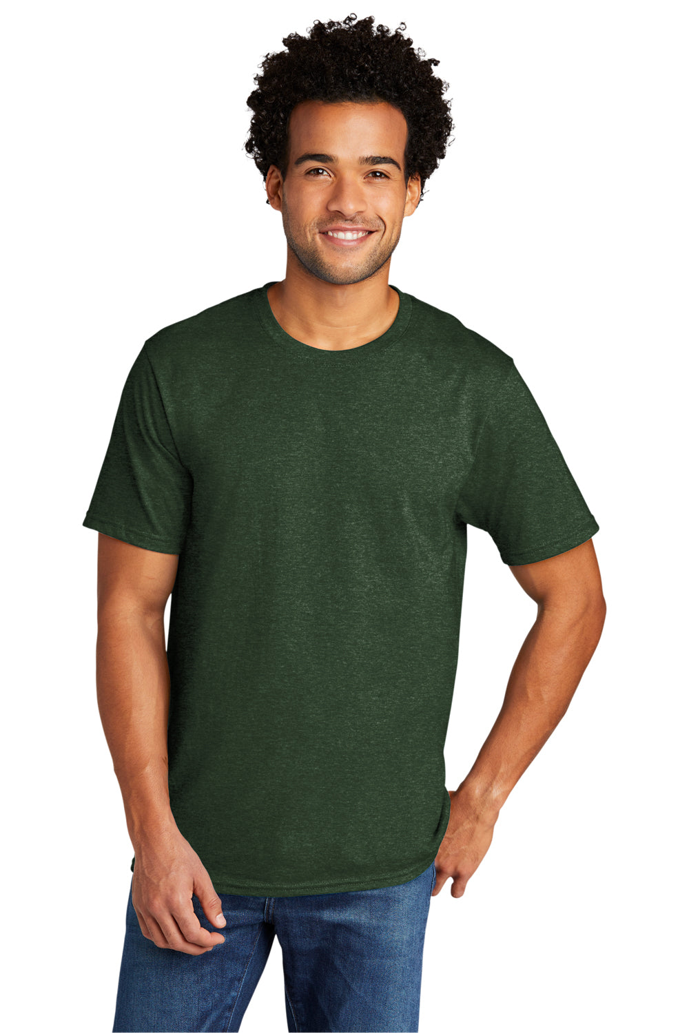 Port & Company Mens Short Sleeve Crewneck T-Shirt Heather Forest Green Front