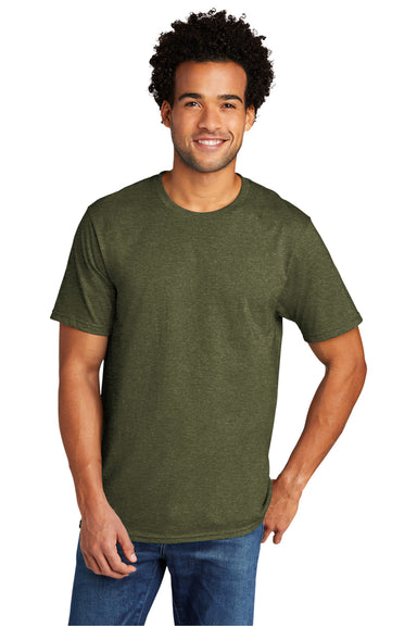 Port & Company Mens Short Sleeve Crewneck T-Shirt Heather Military Green Front
