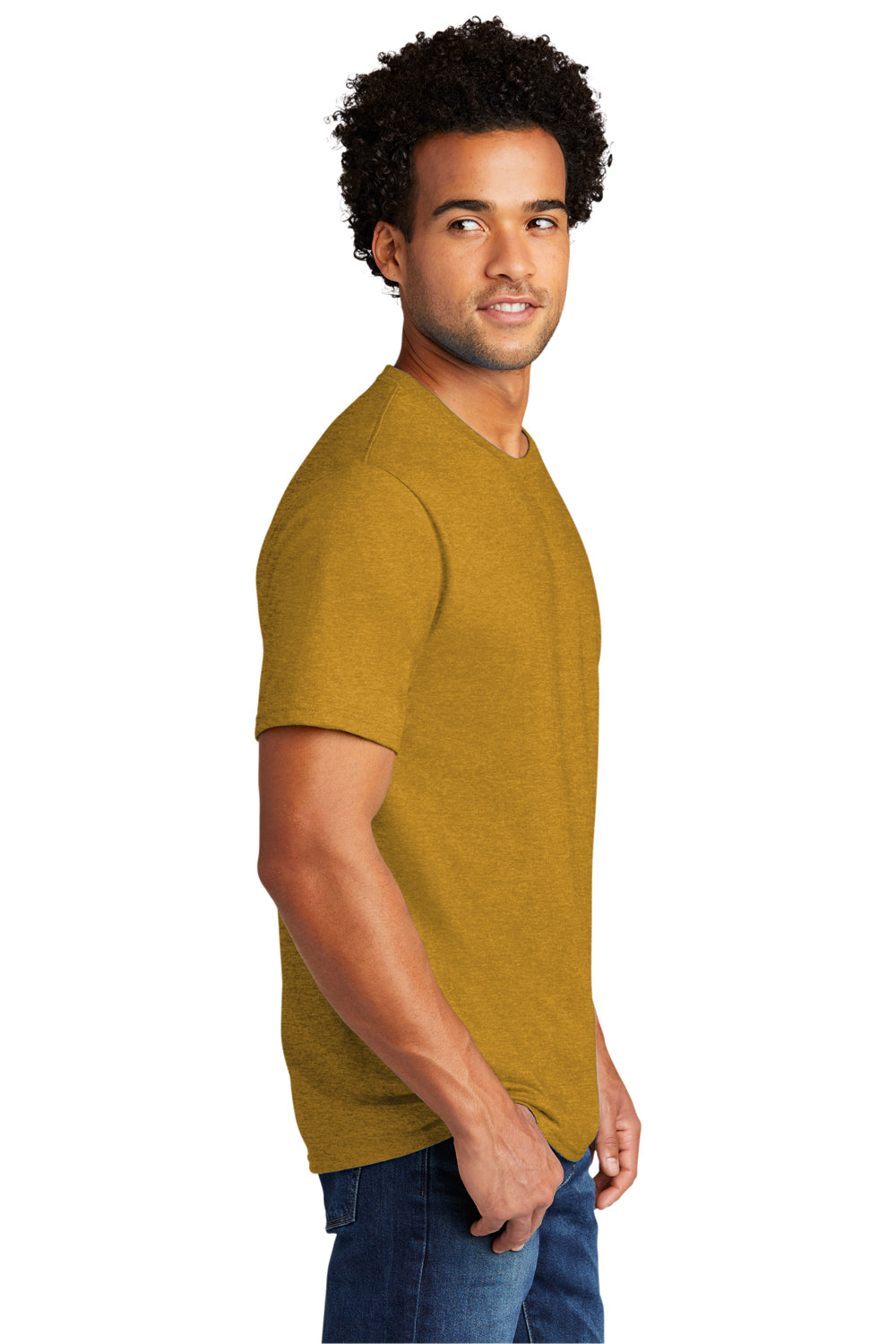 Port & Company Mens Short Sleeve Crewneck T-Shirt Heather Ochre Yellow Side