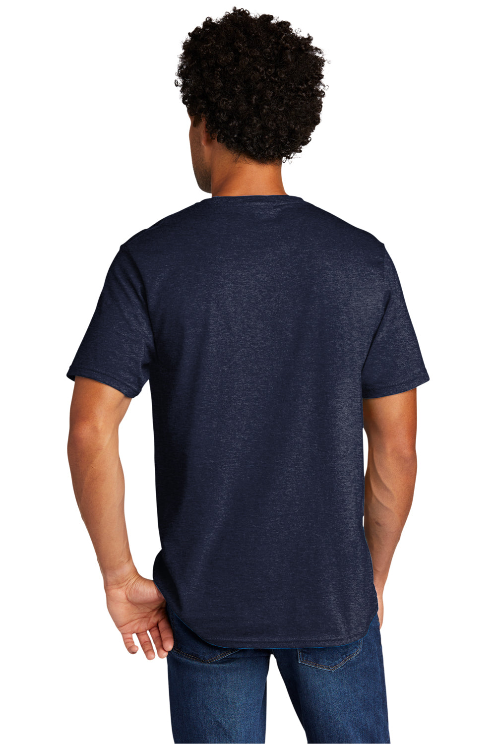 Port & Company Mens Short Sleeve Crewneck T-Shirt Heather Team Navy Blue Side