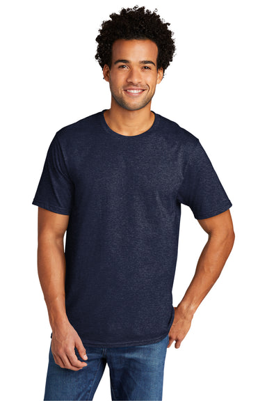Port & Company Mens Short Sleeve Crewneck T-Shirt Heather Team Navy Blue Front