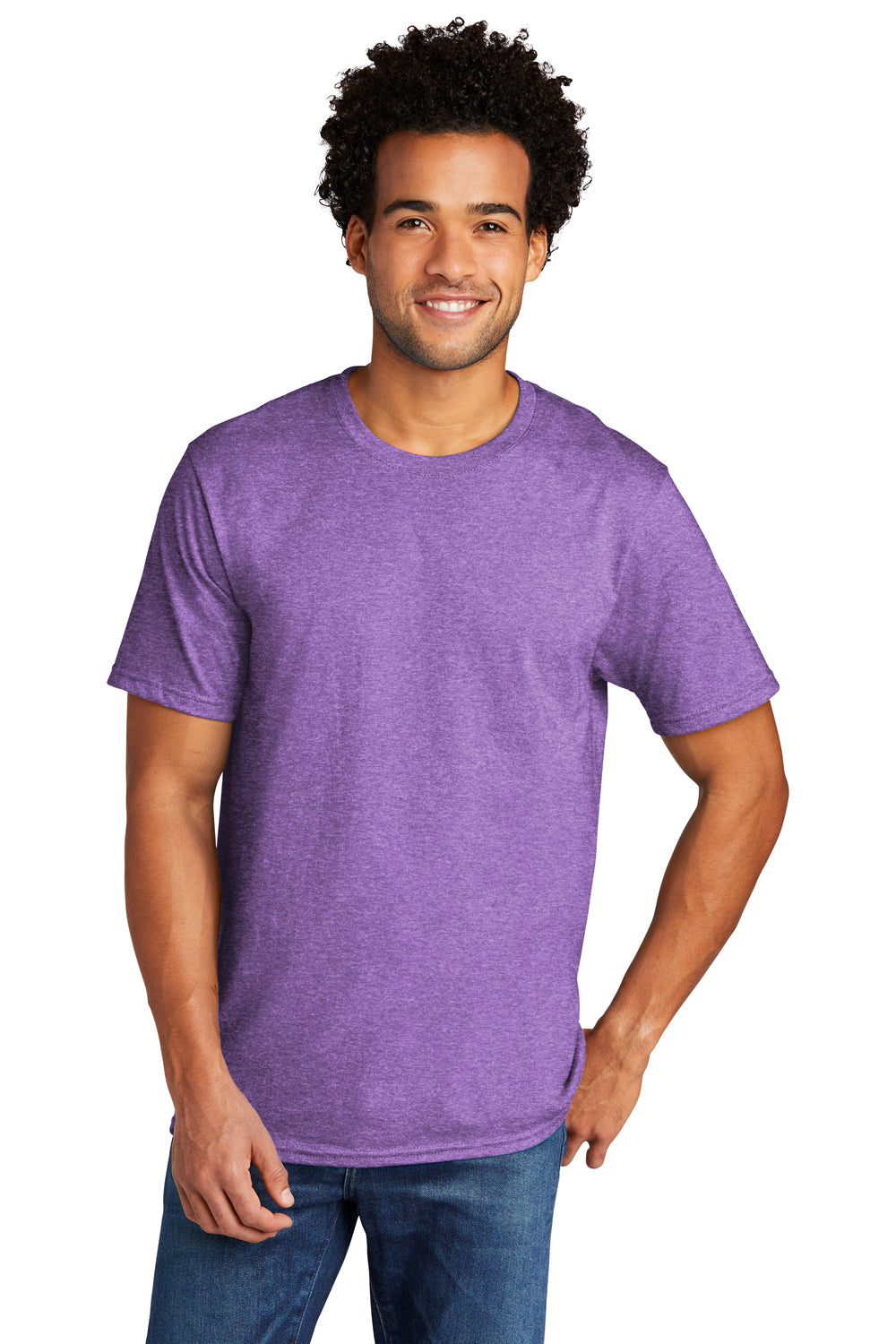 Port & Company Mens Short Sleeve Crewneck T-Shirt Heather Team Purple Front