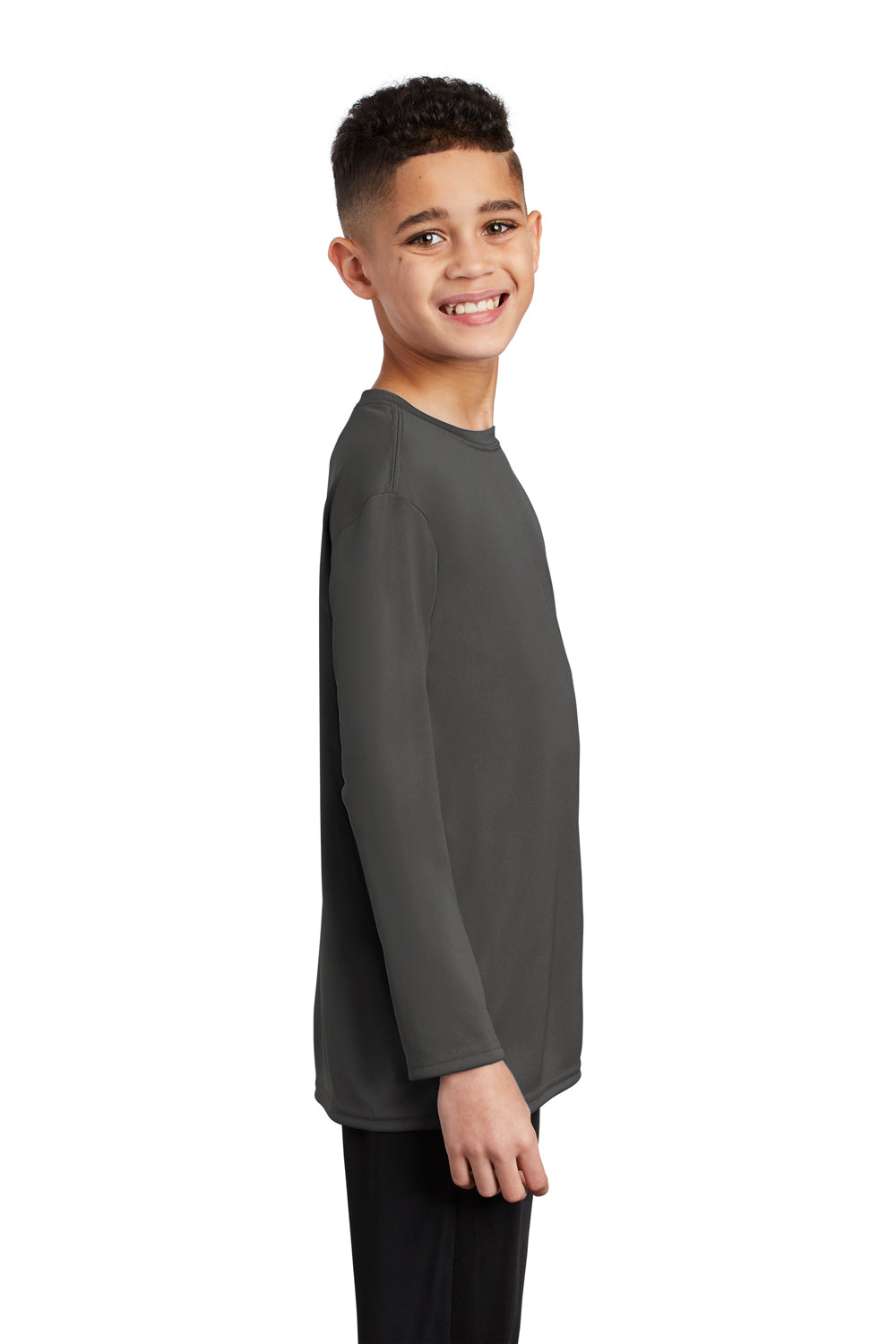 Port & Company Youth Performance Long Sleeve Crewneck T-Shirt Charcoal Grey Side