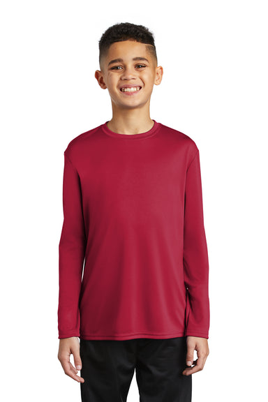 Port & Company Youth Performance Long Sleeve Crewneck T-Shirt Red Front