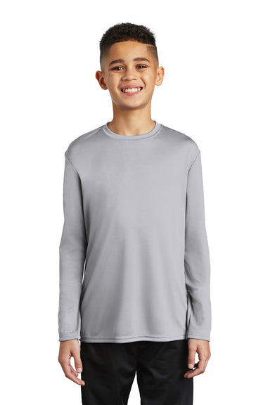 Port & Company Youth Performance Long Sleeve Crewneck T-Shirt Silver Grey Front
