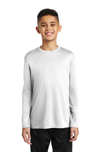 Port & Company Youth Performance Long Sleeve Crewneck T-Shirt White Front