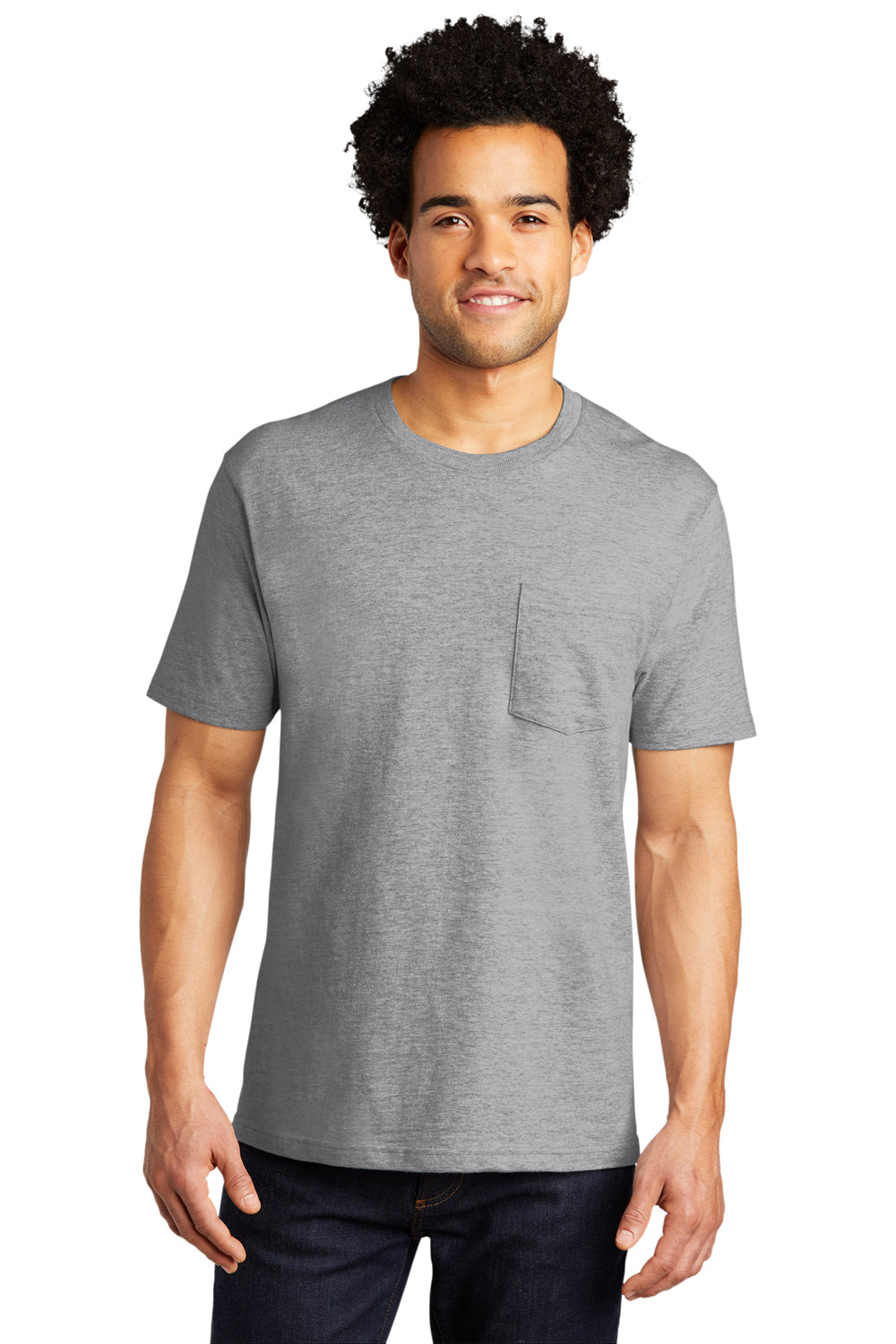Port & Company Mens Bouncer Short Sleeve Crewneck T-Shirt w/ Pocket Heather Grey Front