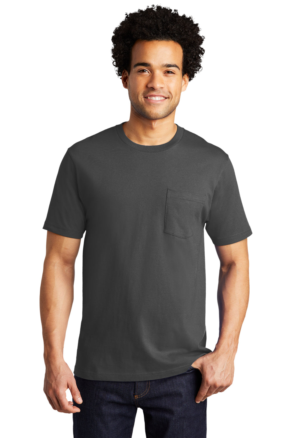 Port & Company Mens Bouncer Short Sleeve Crewneck T-Shirt w/ Pocket Coal Grey Front