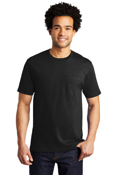 Port & Company Mens Bouncer Short Sleeve Crewneck T-Shirt w/ Pocket Deep Black Front