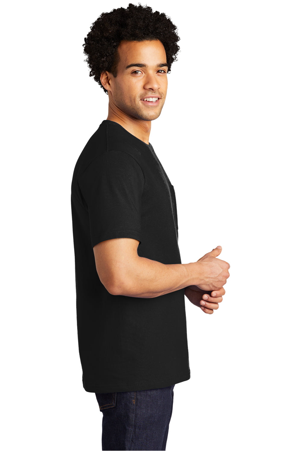 Port & Company Mens Bouncer Short Sleeve Crewneck T-Shirt w/ Pocket Deep Black Side