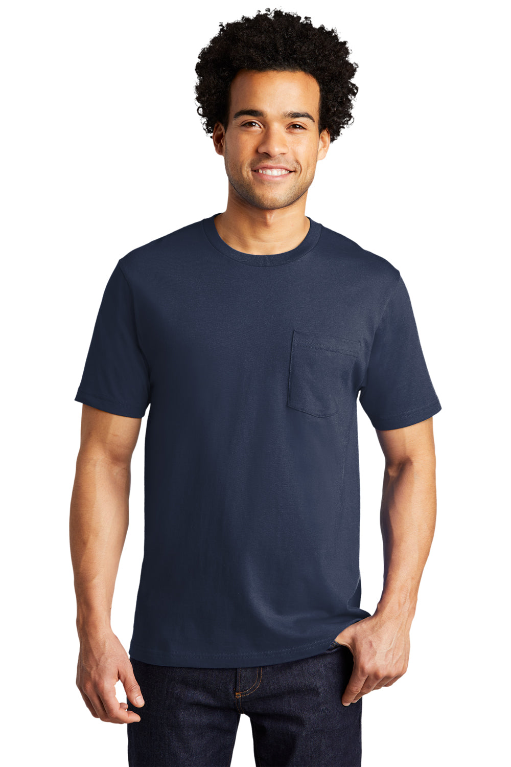 Port & Company Mens Bouncer Short Sleeve Crewneck T-Shirt w/ Pocket Navy Blue Front