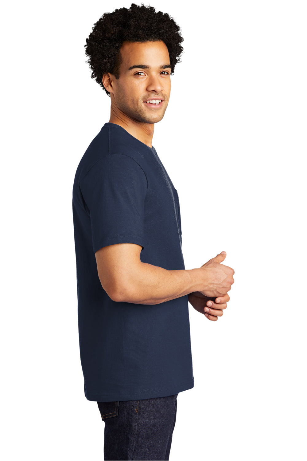 Port & Company Mens Bouncer Short Sleeve Crewneck T-Shirt w/ Pocket Navy Blue Side